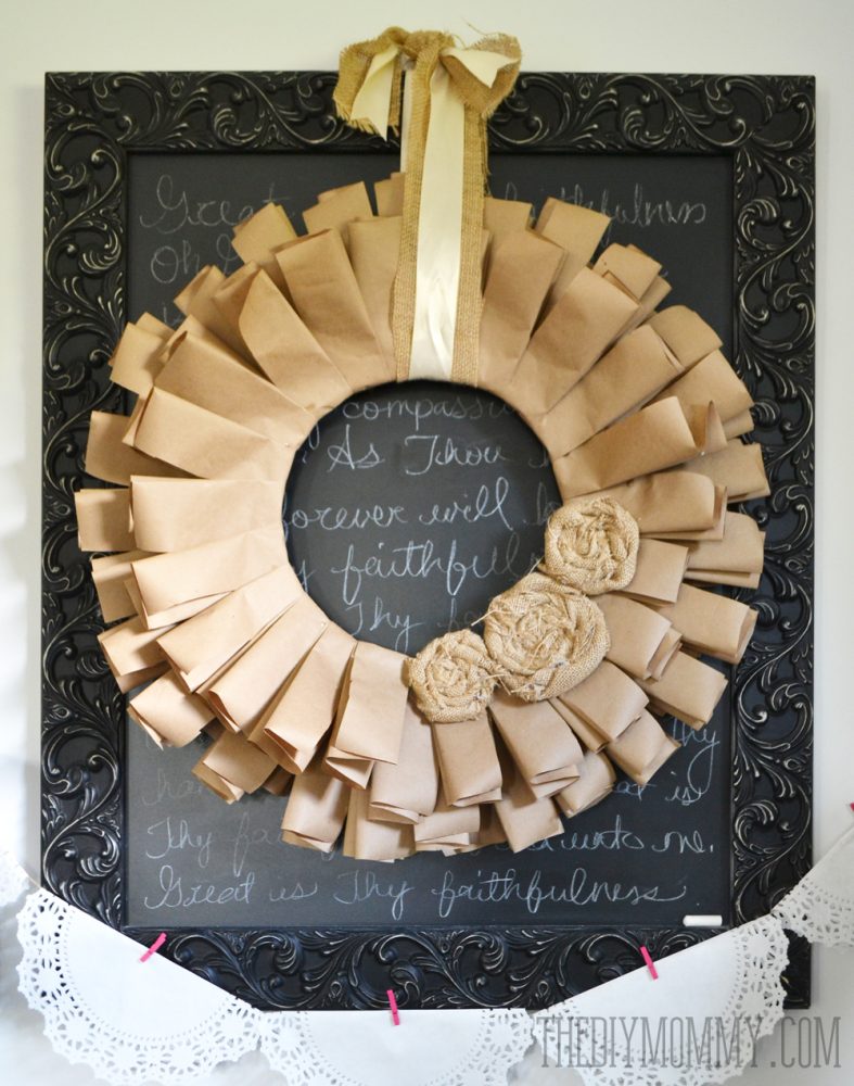 A brown paper book page and burlap rosette fall wreath tutorial | The